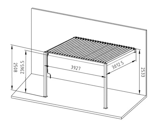Technische Zeichnung einer Pergola mit Abmessungen