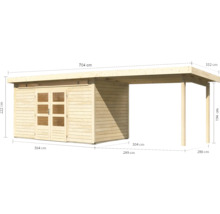 Holzgartenhaus mit Abmessungen und überdachtem Bereich