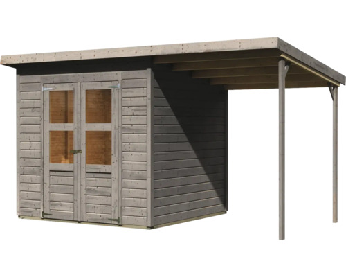 Holzgartenhaus mit Doppeltür und Unterstand