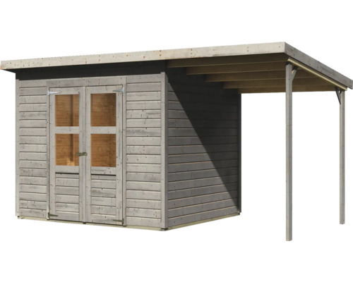 Gartenhaus aus Holz mit Doppeltür und Vordach