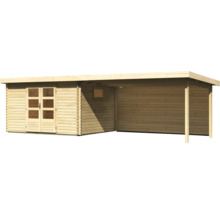Gartenhaus Karibu Tossens 4 inkl. Anbaudach mit Rückwand 4,4 m 714,5 x 333 cm natur