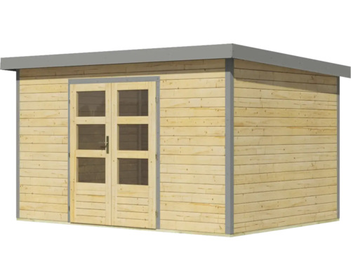 Holzgartenhaus mit Doppeltür und Fenstern