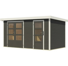Gartenhaus Karibu Merkuras B Metall weiß 431,5 x 235 cm terragrau
