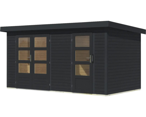 Gartenhaus aus Holz mit Fenstern und Türen