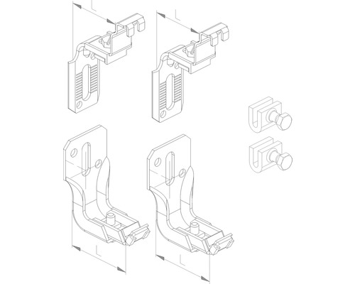 Zeichnung verschiedener Befestigungselemente und Halterungen für Bauprojekte
