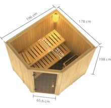 Elementsauna Karibu Bodo inkl. 9 kW Ofen u.integr.Steuerung ohne Dachkranz mit bronzierter Ganzglastüre