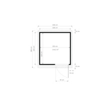 Technische Zeichnung mit Maßangaben zu einem Gartenhaus