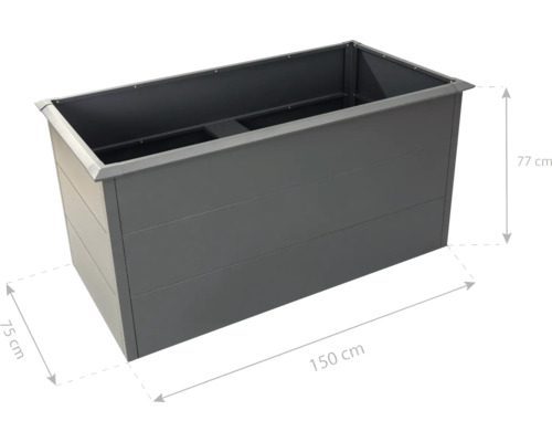 Rechteckiger Pflanzkasten aus Metall mit den Maßen 150 x 75 x 77 cm