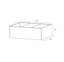 Abbildung eines Pflanzkastens mit den Maßen 150 cm Länge, 100 cm Breite und 50 cm Höhe