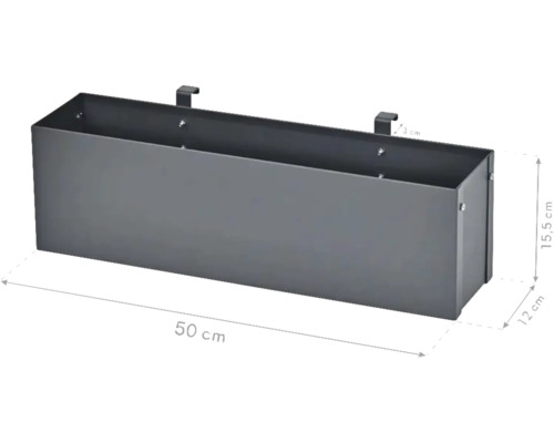 Anthrazitfarbener Pflanzkasten mit den Maßen 50 x 15,5 x 12 cm