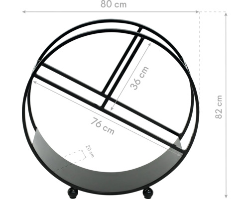 Runder Kaminholzständer mit den Maßen 80 x 82 x 20 Zentimeter