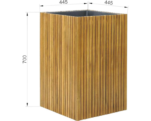 Holzpflanzkübel mit den Maßen 445 x 445 x 700 Millimeter
