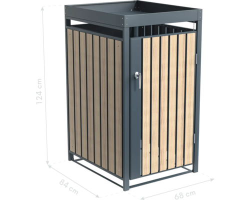 Mülltonnenbox mit Tür aus Metall und Holz, Maße 124 x 84 x 68 cm