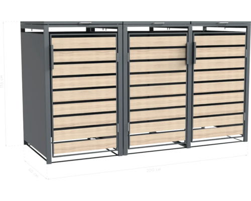 Mülltonnenbox für drei Mülltonnen, Holz und Metall