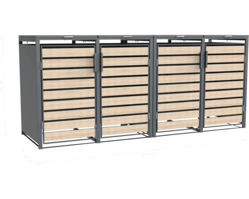 Mülltonnenbox für drei Mülltonnen aus Metall und Holz