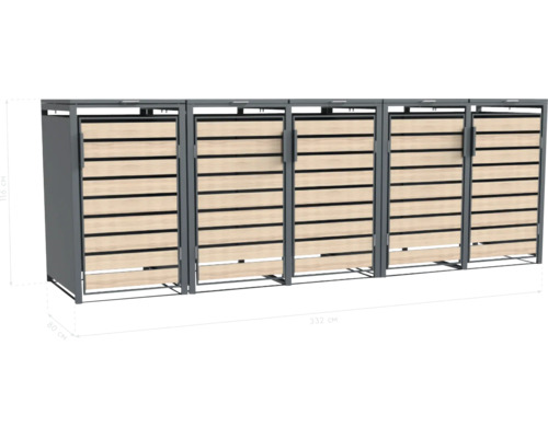 Mülltonnenbox für fünf Mülltonnen, Holzlatten