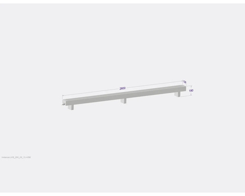 Abbildung eines 2600 Millimeter langen, rechteckigen Trägers mit Stützen.