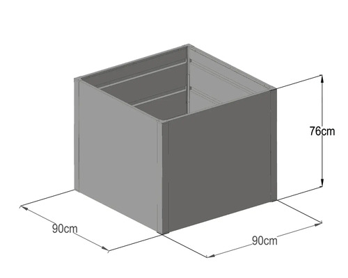 Quadratisches Hochbeet mit den Maßen 90 x 90 x 76 cm.