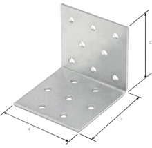 Winkelverbinder aus Metall mit Löchern und Größenangaben