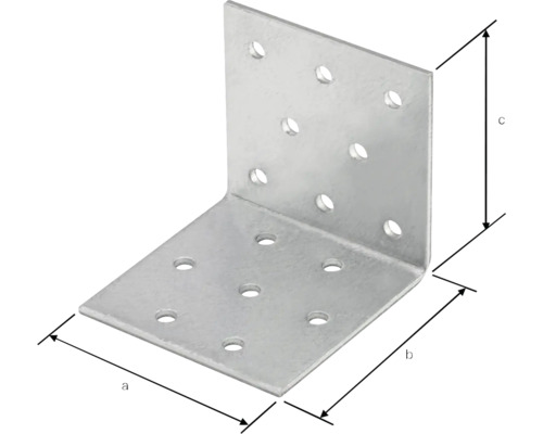 Winkelverbinder aus Metall mit Löchern und Maßangaben
