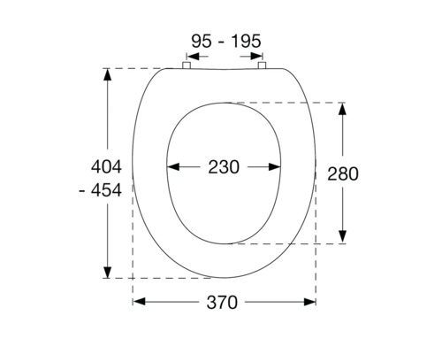 Technische Zeichnung eines WC-Sitzes mit Bemaßung