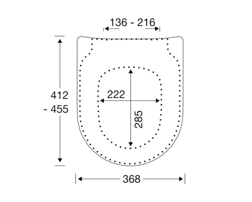 Technische Zeichnung Toilettensitz mit Maßangaben
