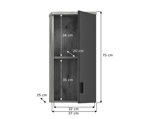 Hochschrank mit den Maßen 75 x 37 x 25 cm