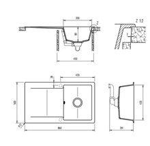 Technische Zeichnung einer Küchenspüle mit Maßangaben