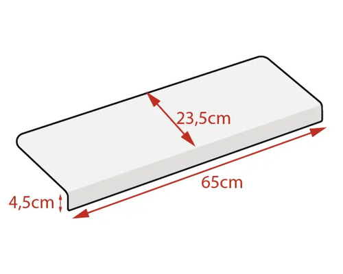 Fensterbank mit den Maßen 65 cm Länge, 23,5 cm Breite und 4,5 cm Höhe