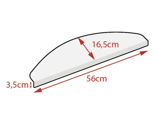 Abbildung einer Ablage mit den Maßen 56 cm Länge, 16,5 cm Tiefe und 3,5 cm Höhe.