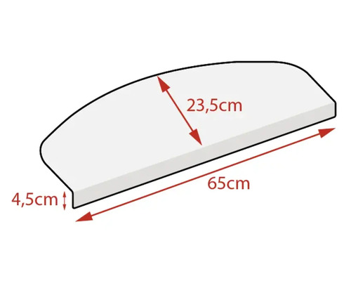 Skizze eines Regalbords mit den Maßen 65 cm Länge, 23,5 cm Breite und 4,5 cm Höhe.