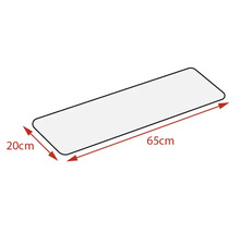 Illustration einer rechteckigen Platte mit abgerundeten Ecken, Maße 65 cm mal 20 cm