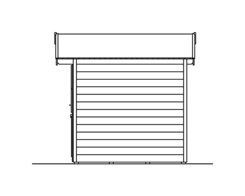 Zeichnung eines Gartenhauses mit Holzwand