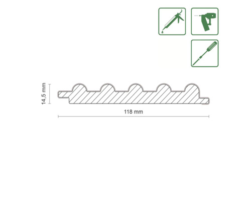 Profilbrett Querschnitt mit Abmessungen und Verarbeitungshinweisen