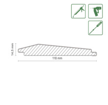 Technische Zeichnung eines Profils mit den Maßen 118 Millimeter Breite und 14,5 Millimeter Höhe