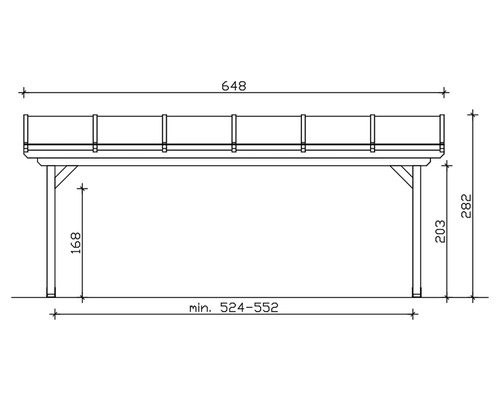 Technische Zeichnung eines Carports mit Maßangaben