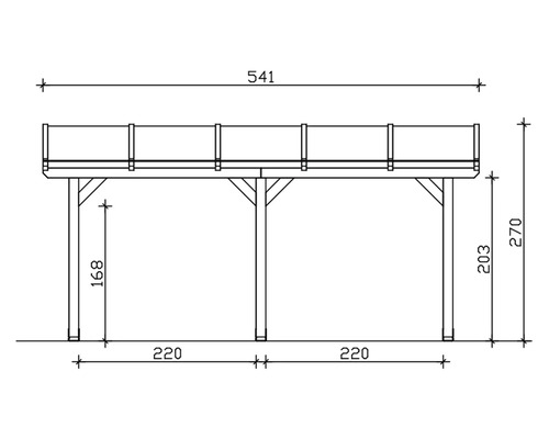 Technische Zeichnung einer Holzterrasse mit Maßangaben