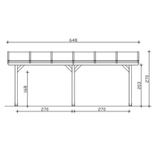Technische Zeichnung einer Holzpergola mit Maßangaben.