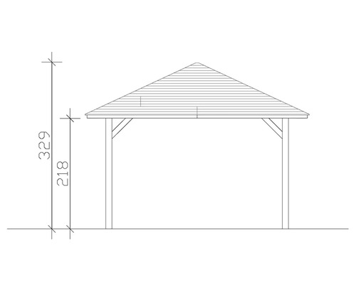 Technische Zeichnung eines Pavillons mit Höhenangaben