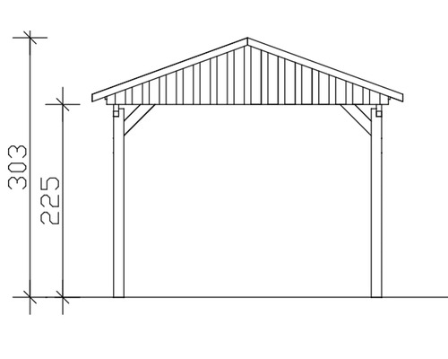 Technische Zeichnung eines Carports mit Maßangaben