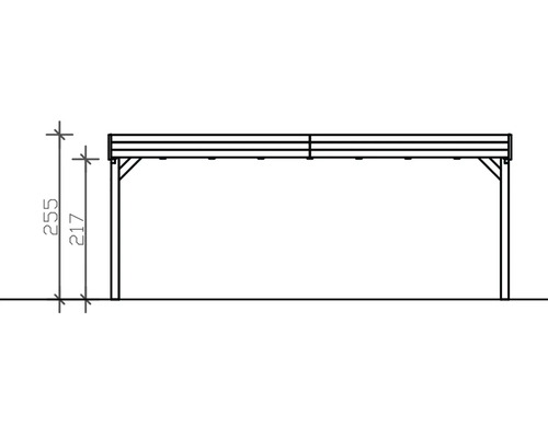 Skizze eines Carports mit den Maßen 255 mal 217 Zentimeter.