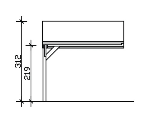 Technische Zeichnung einer Terrassenüberdachung mit Maßangaben.