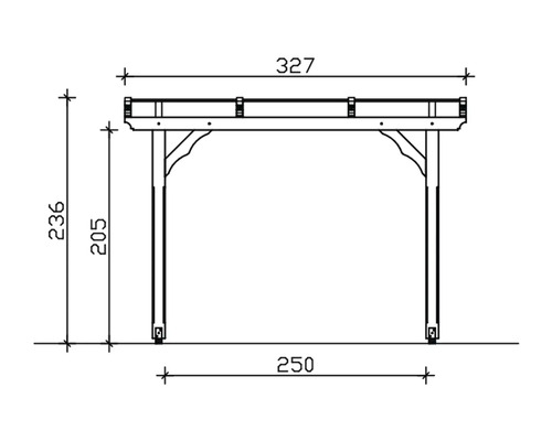 Technische Zeichnung einer Pergola mit Maßangaben