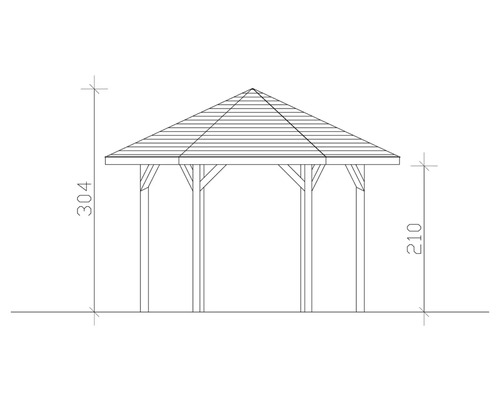 Technische Zeichnung eines Pavillons mit Höhenangaben