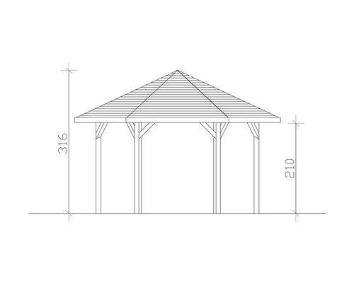 Technische Zeichnung eines Pavillons mit Größenangaben