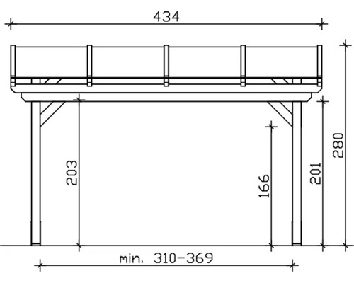 Technische Zeichnung einer Holzterrasse mit Maßangaben