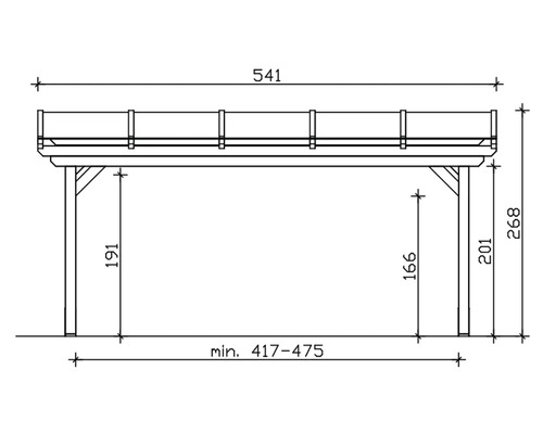 Technische Zeichnung einer Überdachung mit Maßangaben.