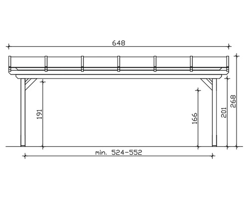 Technische Zeichnung einer Überdachung mit Maßangaben