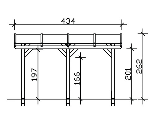 Technische Zeichnung einer Pergola mit Maßangaben