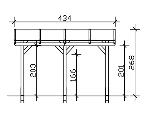 Technische Zeichnung einer Terrassenüberdachung mit Maßangaben